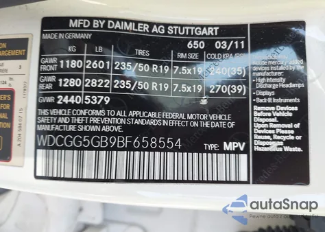 2011 Mercedes-Benz Glk 350 from USA, damaged, VIN WDCGG5GB9BF658554